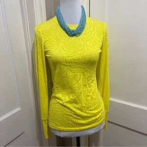 Grey's Anatomy Yellow Long Sleeve Floral Detail Top Women's XS
